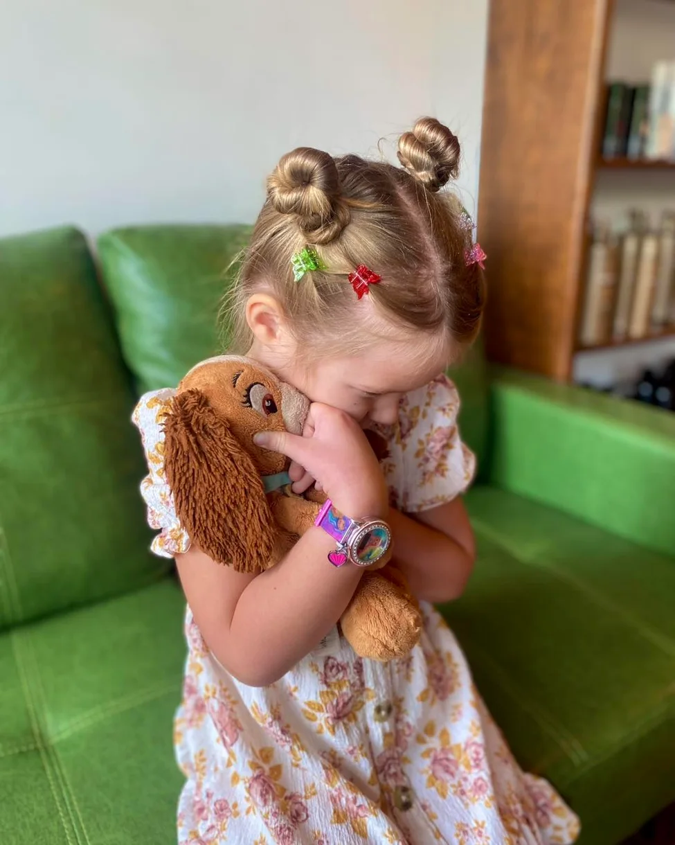 shoulder straight chestnut space buns shown as a space buns idea, featuring chestnut color