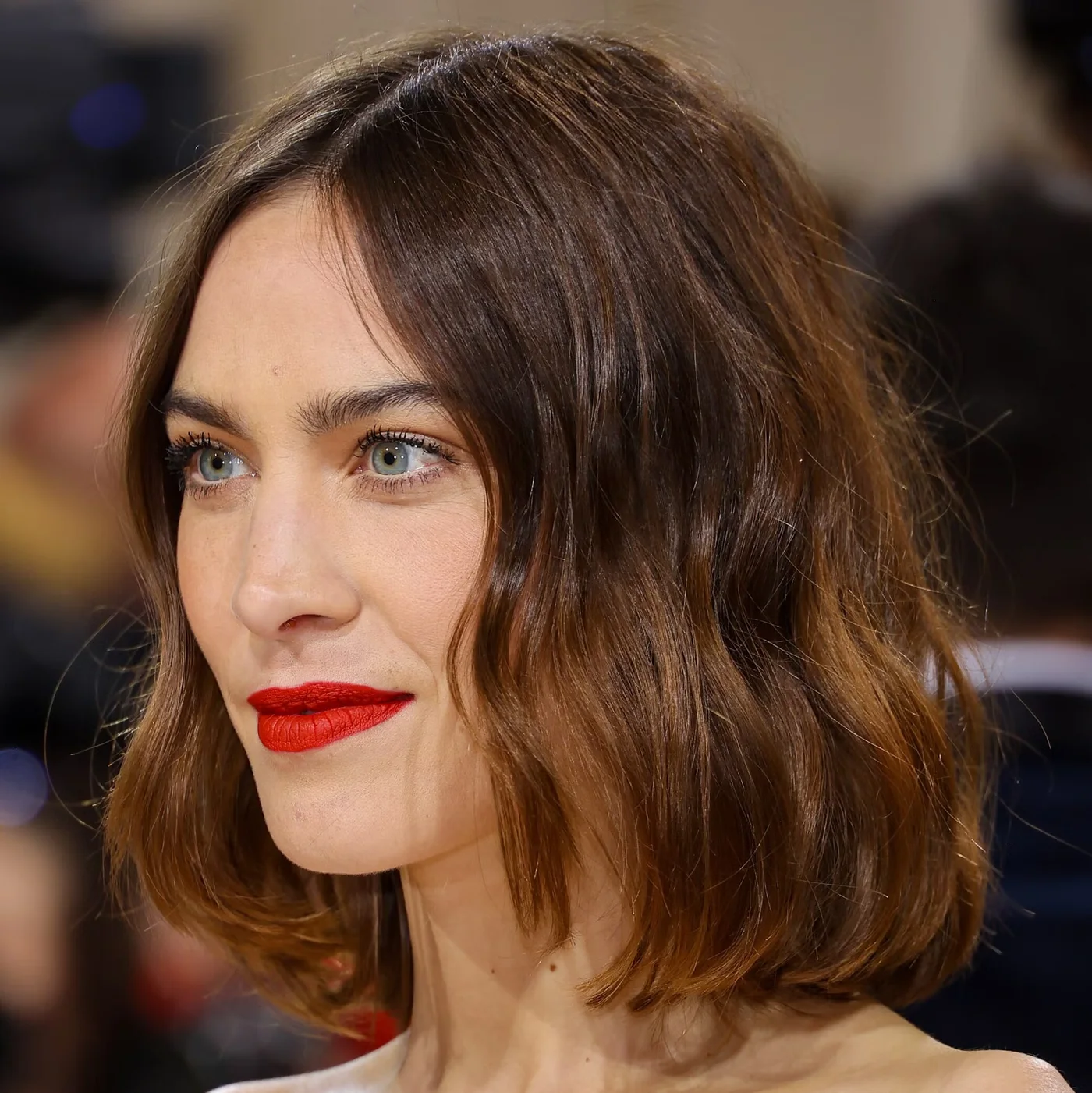 chin straight chestnut bob shown as a thin hair bob idea, featuring volume through the low volume