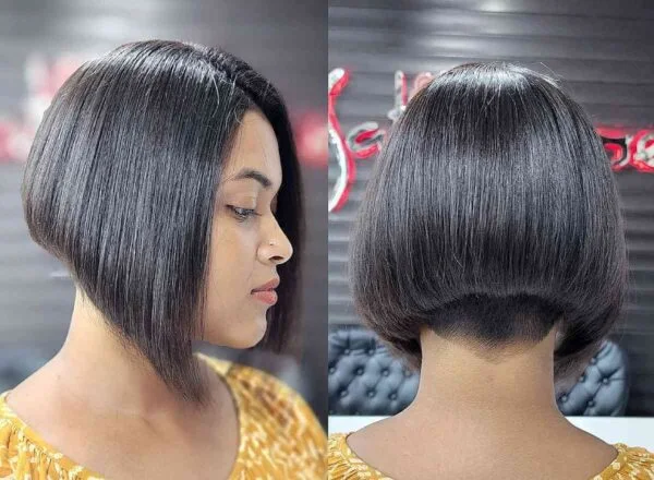 chin straight chestnut bob shown as a thin hair bob idea, featuring straight texture