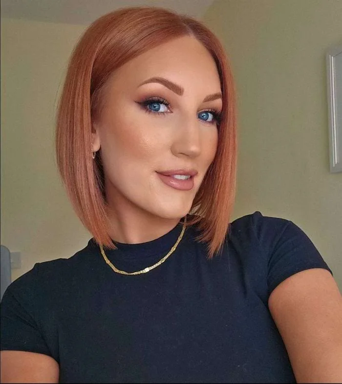 chin straight chestnut bob shown as a thin hair hairstyles short idea, featuring straight texture