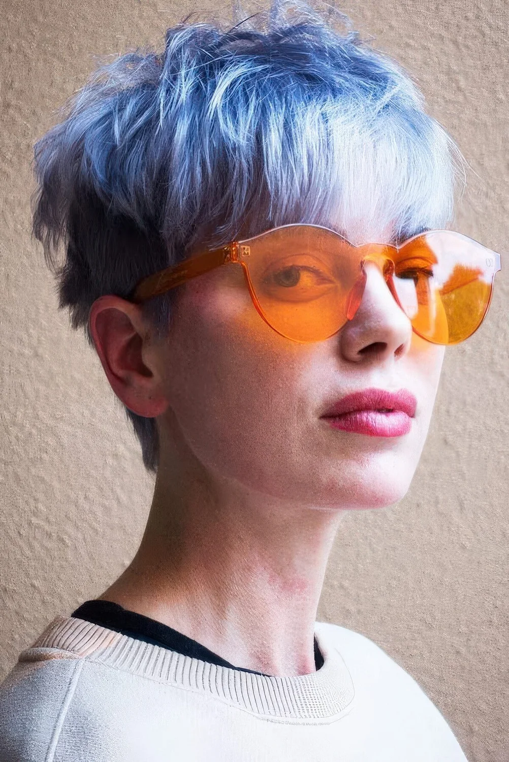 Bowl haircut done in bright light pink.