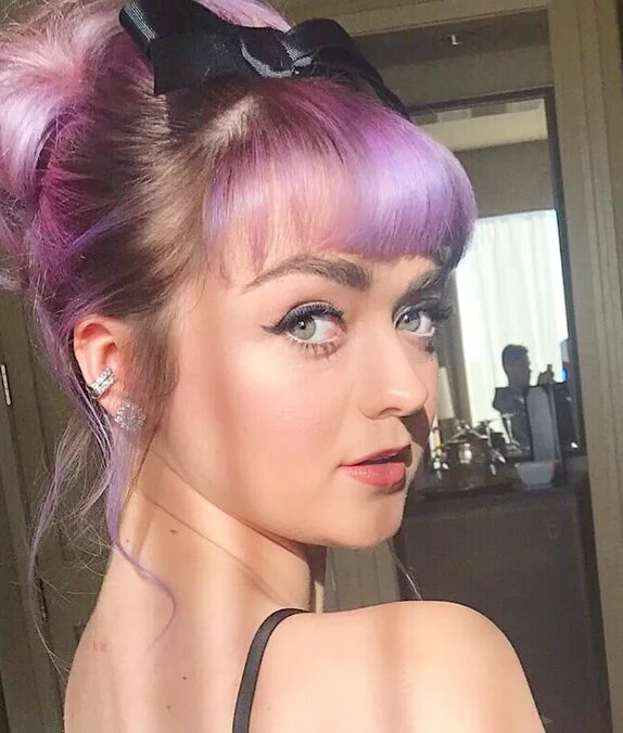medium straight pink updo with micro fringe shown as a updos for fine thin hair idea
