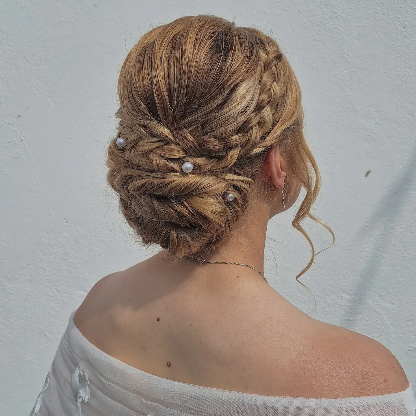 shoulder wavy blonde updo shown as a updos for fine thin hair idea, featuring blonde color