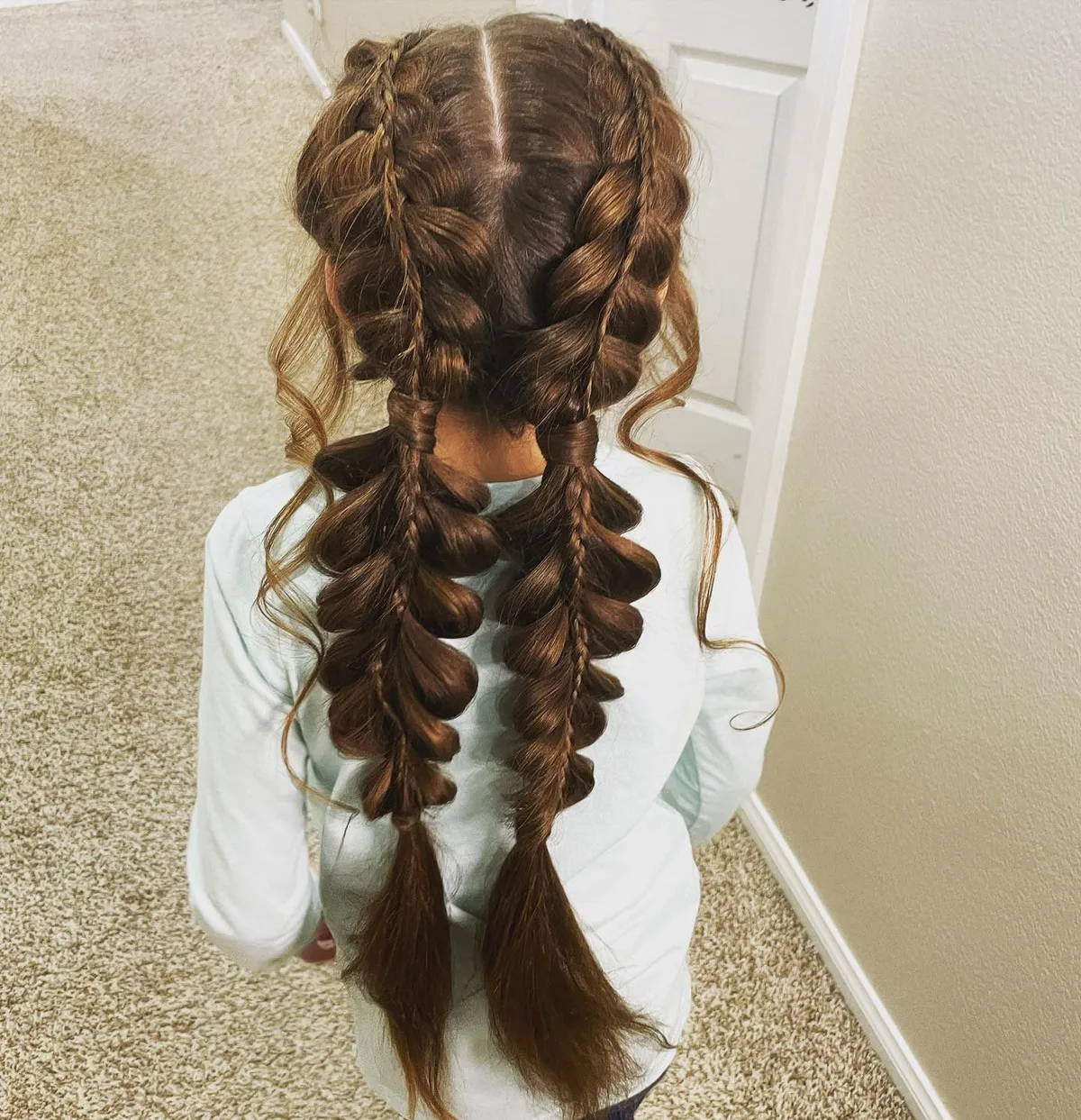 chest braids chestnut dutch shown as a viking braids hairstyles for women idea, featuring chestnut color