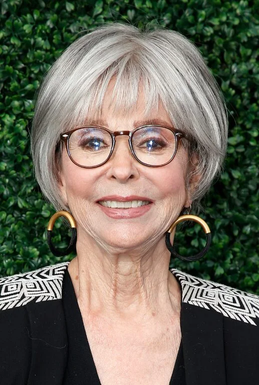 jaw straight silver bob with wispy fringe shown as a wash and wear hairstyles women over 70 thin fine hair idea