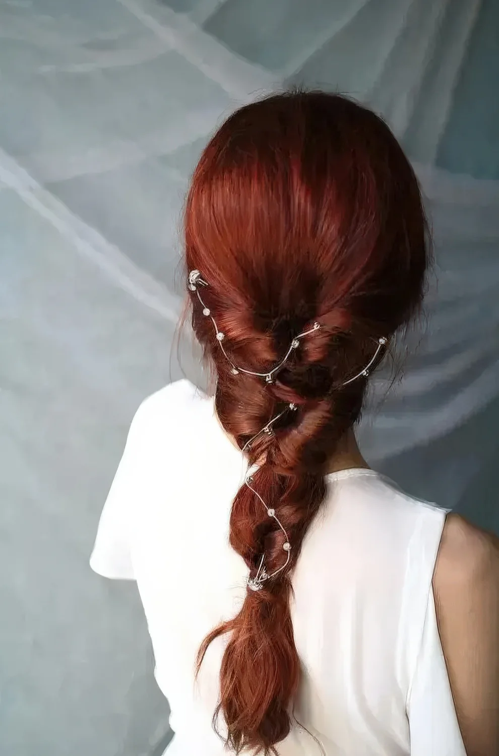 Red braid with a constellation crystal hair vine.