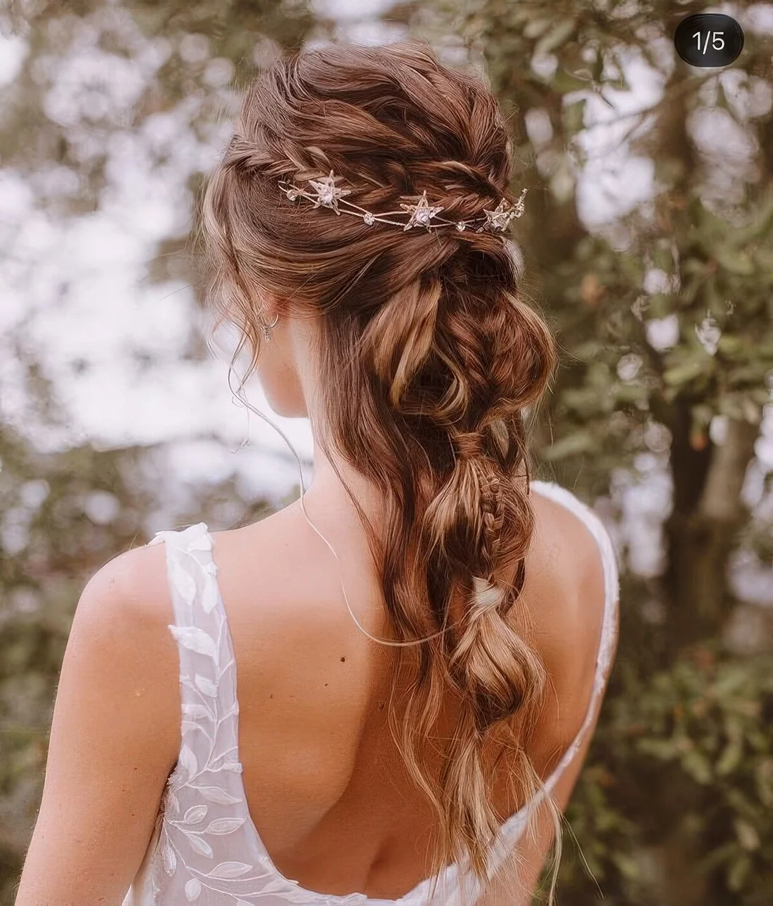 Usual plus bubble braid with a bump on top, a braided halo and a celestial hair vine.