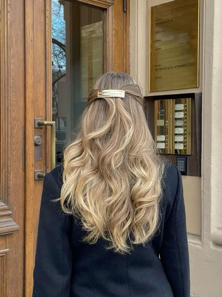Photo showing half updo barrette, with the hairstyle clearly visible.