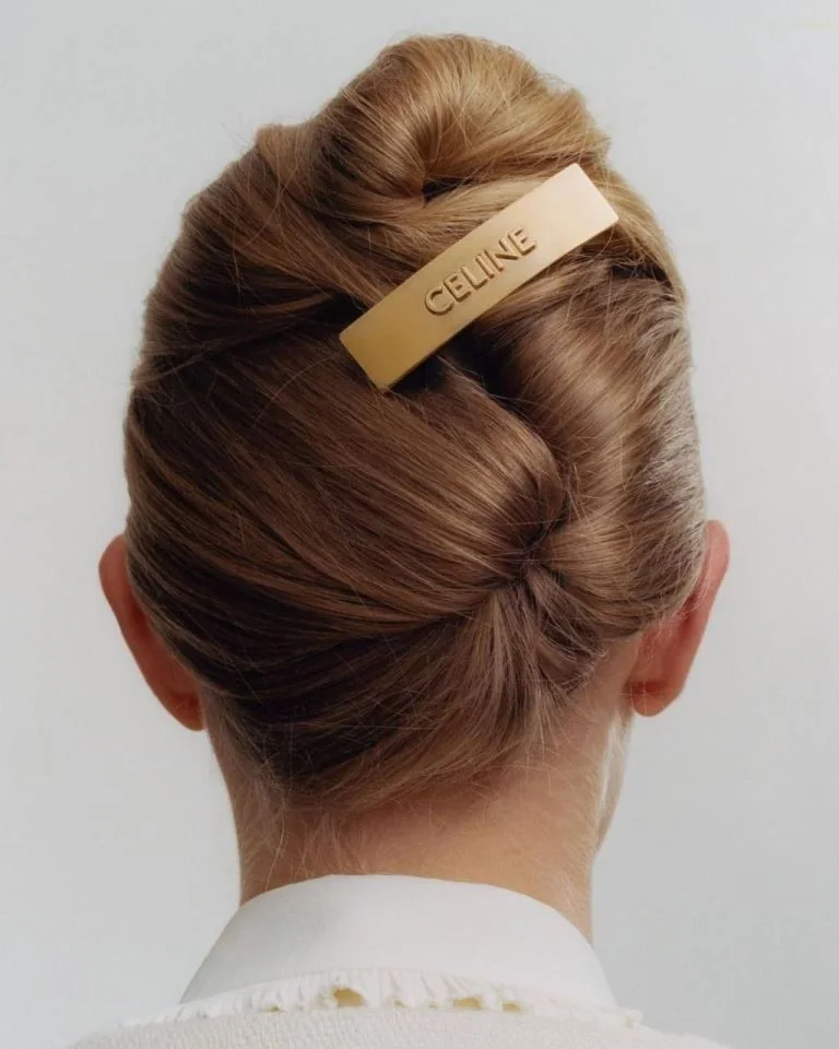 Photo showing updo barrette, with the hairstyle clearly visible.