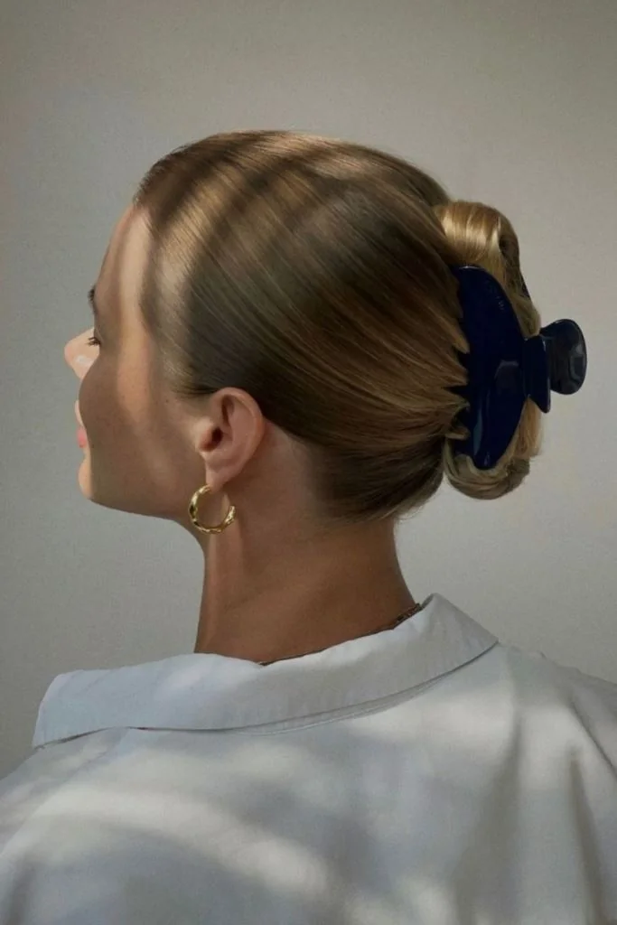 Photo showing updo claw clip, with the hairstyle clearly visible.